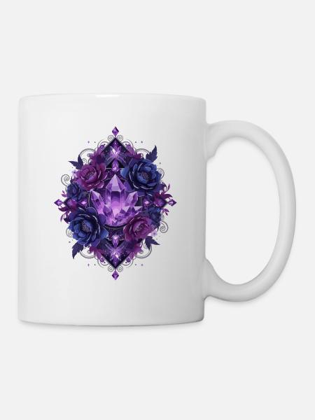 Violette Kristallblüten Mandala - Tasse - Weiß