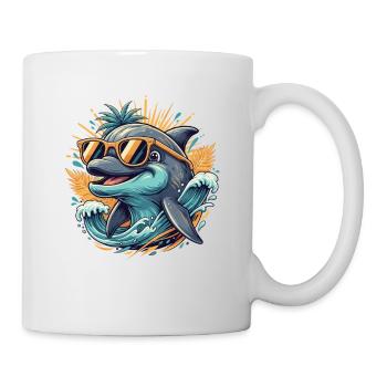 Dolphin with Sunglasses Surf Tropical Design - Mug - white - Right