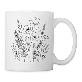 Minimal Botanical Line Art Wildflower Design - Mug - white - Right