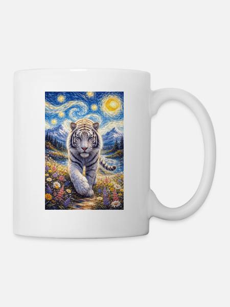 Weißer Tiger Sternennacht - Tasse - Weiß