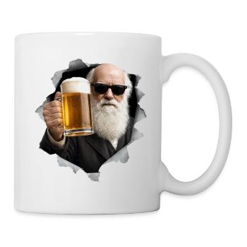 Charles Darwin hält ein Bier - Tasse - Weiß - Rechts