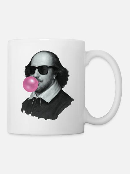 William Shakespeare mit Kaugummi und Sonnenbrille - Tasse - Weiß