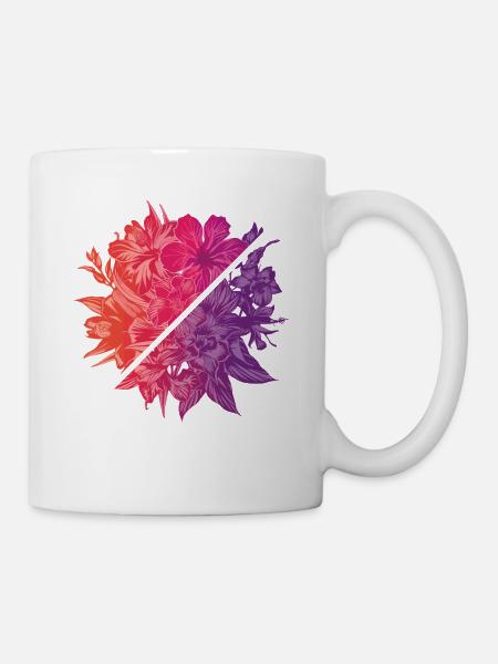 Blumen & Regenbogen-Diagonale - Tasse - Weiß