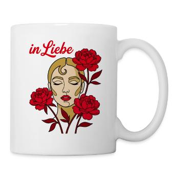 In Liebe Romantische Line Art Frau Rosen - Tasse - Weiß - Rechts