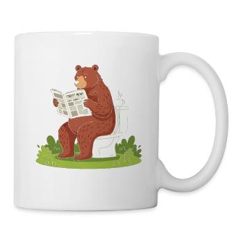 Bär liest Zeitung auf Toilette - Tasse - Weiß - Rechts
