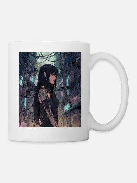 Cybernoir Diva im Neon-Dschungel - Tasse - Weiß