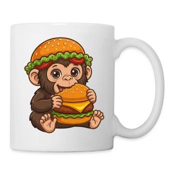 Singe mignon avec motif de dessin animé de burger - Mug blanc - blanc - Droite