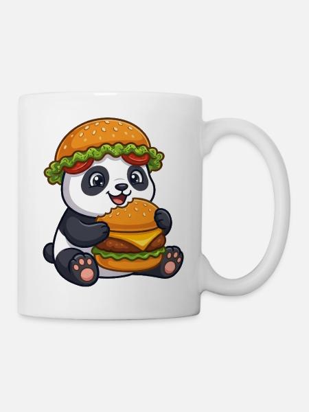  Süßer Panda mit Burger Cartoon - Tasse - Weiß