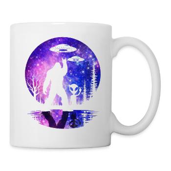 Bigfoot Alien Rock On Shield Sasquatch Yeti Moon - Mug - white - Right