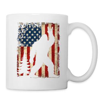Bigfoot Rock On Shield Sasquatch Yeti USA Flag - Mug - white - Right