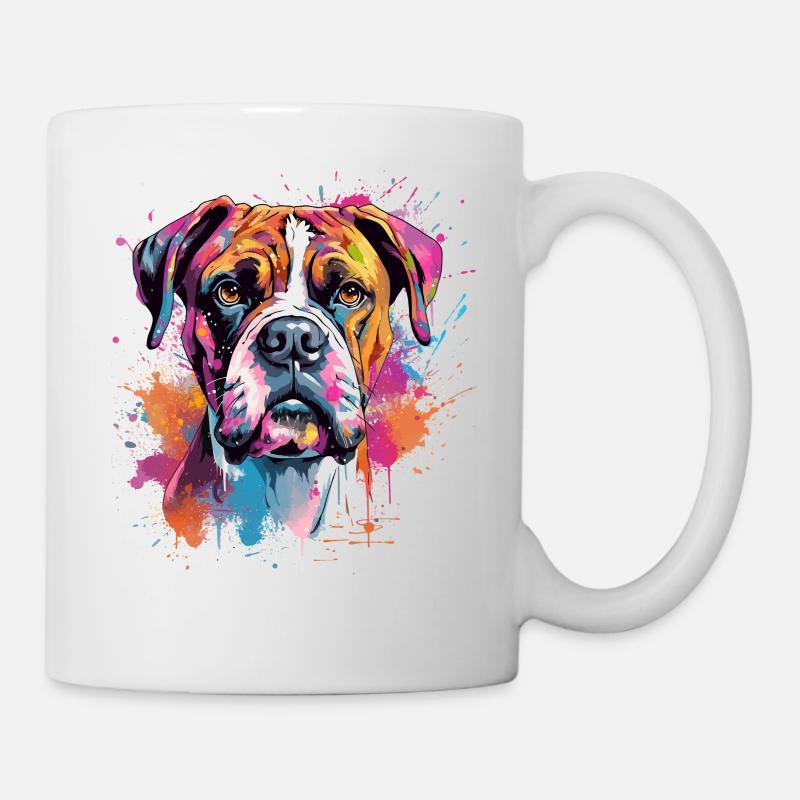 Splash Art Boxer Dog Colorful - Mug - white