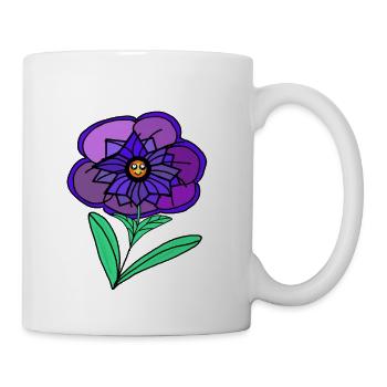 Lila Blüte mit Gesicht Blume Blumen - Tasse - Weiß - Rechts