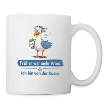 Küstenmöwe mit Pommes früher war mehr Wind  - Tasse - Weiß - Rechts
