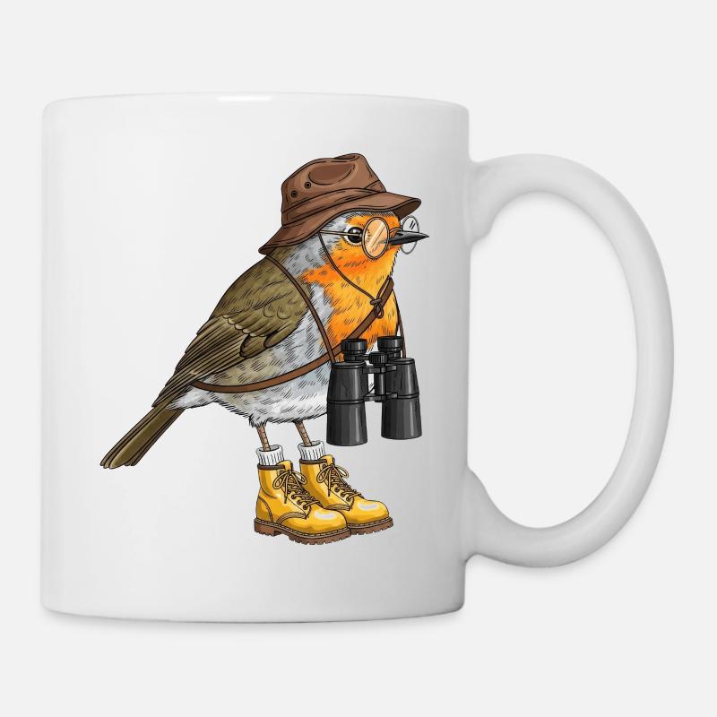 Entdecker-Robin mit Fernglas - Tasse - Weiß