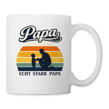 Papa Echt Stark Papa Retro Vater Kind Motiv - Tasse - Weiß - Rechts