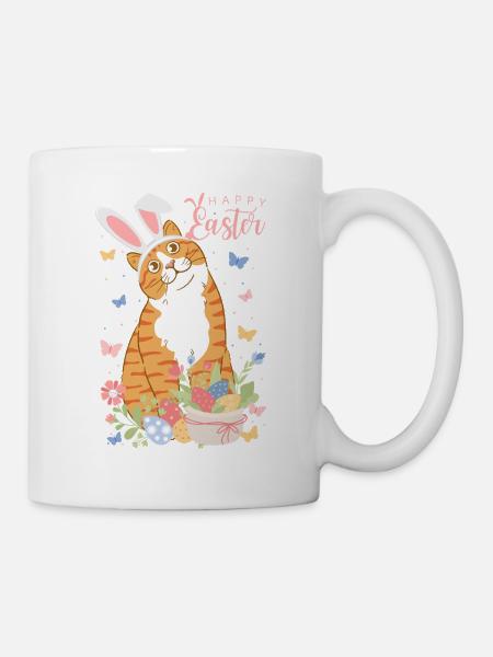 Pastell-Osterhase mit Blumeneiern - Tasse - Weiß