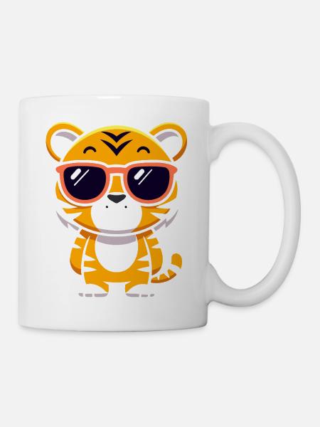 Tiger-Cartoon-Sonnenbrillen - Tasse - Weiß
