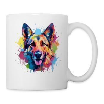 Hund Deutscher Schäferhund Bunte Spritzkunst - Tasse - Weiß - Rechts