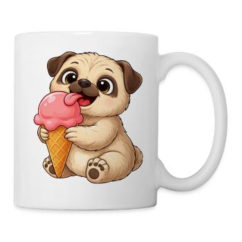 Süßer Hund mit Eis Cartoon - Tasse - Weiß - Rechts