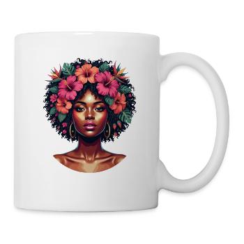 Floral Afro Crown Portrait - Mug - white - Right
