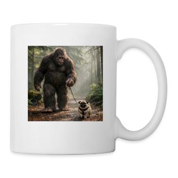 Bigfoot und Pug lustige morgendliche Wanderungsszene - Tasse - Weiß - Rechts
