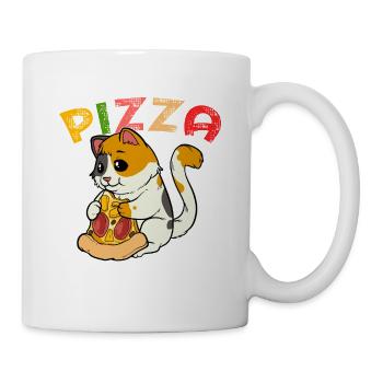 Pizza Cat : Chaton mignon avec du salami de pizza - Mug blanc - blanc - Droite