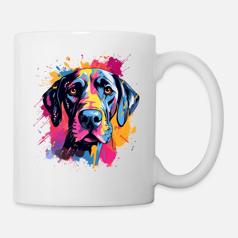 Great Dane Dog Splash Art Colorful - Mug - white