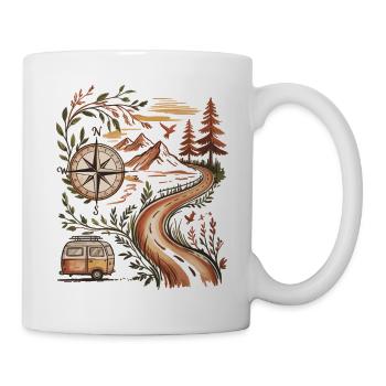 Vanlife Reise Shirt Kompass Berge Natur - Tasse - Weiß - Rechts