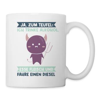 Ja zum Teufel ich trinke Alkohol Esse Fleisch - Tasse - Weiß - Rechts