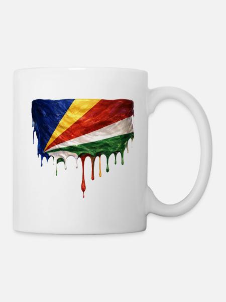 Seychelles Flagge Tropfenkunst - Tasse - Weiß