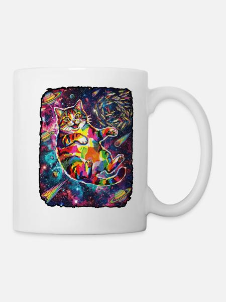 Lustige Katze Weltraum - Tasse - Weiß