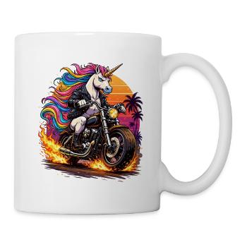 Unicorn motorcycle in neon sunset - Mug - white - Right