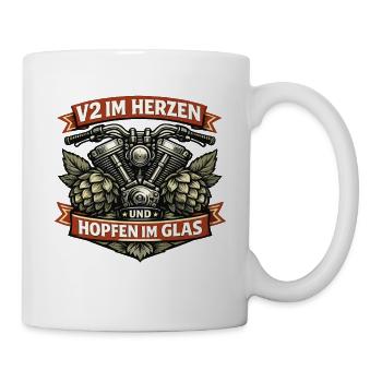 V2 im Herzen Hopfen im Glas Biker Spruch - Tasse - Weiß - Rechts