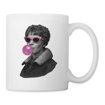 Amelia Earhart with pink sunglasses and bubblegum - Mug - white - Right