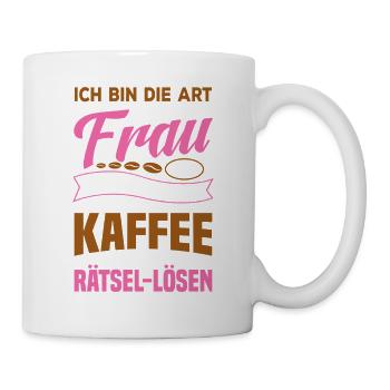 Zufrieden mir Kaffee und Rätsel lösen / Spruch - Tasse - Weiß - Rechts