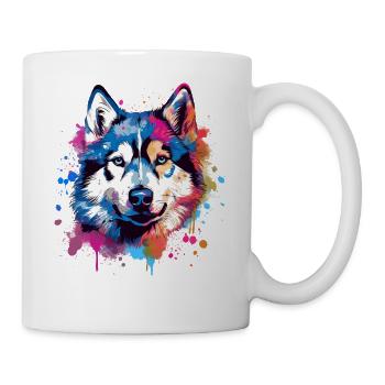 Art coloré éclaboussuré de chien Husky - Mug blanc - blanc - Droite