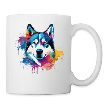 Bunter Husky Splash Art Hund - Tasse - Weiß - Rechts