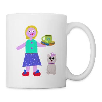 Fröhliche Mädchen Kaffee Praline Katze - Tasse - Weiß - Rechts