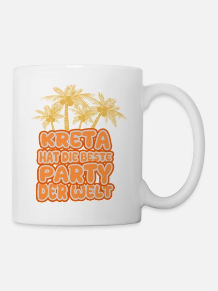 Kreta Palmen Party Schriftzug - Tasse - Weiß