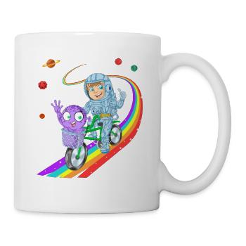 Junge fährt Fahrrad mit Alien-Hemd - Tasse - Weiß - Rechts