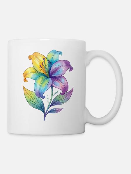 Regenbogen Lilie Aquarell - Tasse - Weiß