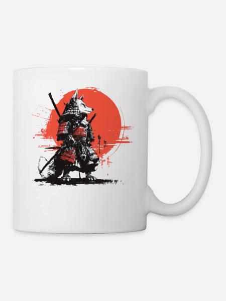 Fuchs-Samurai in Roter Sonnen-Rüstung - Tasse - Weiß
