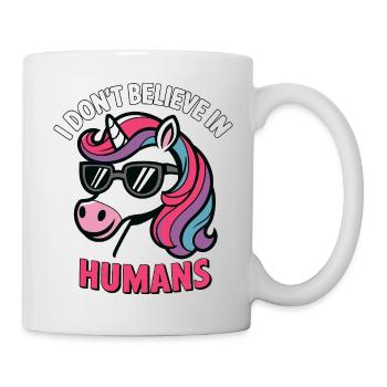 Einhorn mit Sonnenbrille: Glaube nicht an Menschen - Tasse - Weiß - Rechts