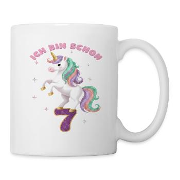 7. Geburtstag Einhorn Mädchen Ich bin schon 7 - Tasse - Weiß - Rechts