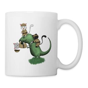 Kawaii Campingkatzen reiten auf Dinosaurier-Shirt - Tasse - Weiß - Rechts