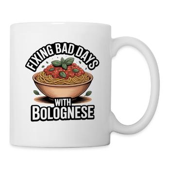 Schlechte Tage mit Bolognese retten | Pasta Humor - Tasse - Weiß - Rechts