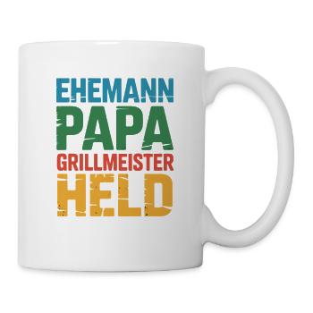 Papa Ehemann Grillheld Grillmeister Geschenk - Tasse - Weiß - Rechts