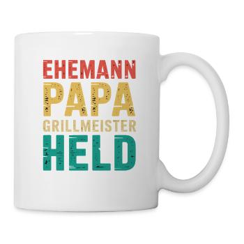 Papa Ehemann Grillheld Grillmeister Geschenk - Tasse - Weiß - Rechts