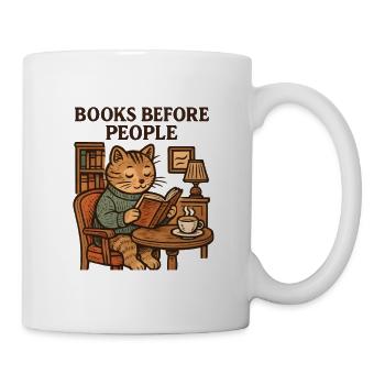 Books in front of people – cat reading - Mug - white - Right