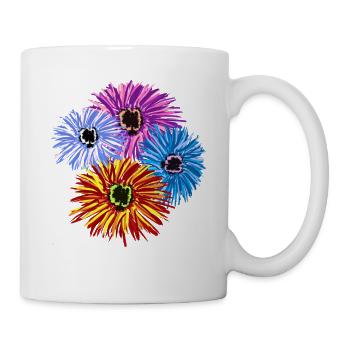 Farbenfrohe Blüten Blumen Blume Flora Garten - Tasse - Weiß - Rechts